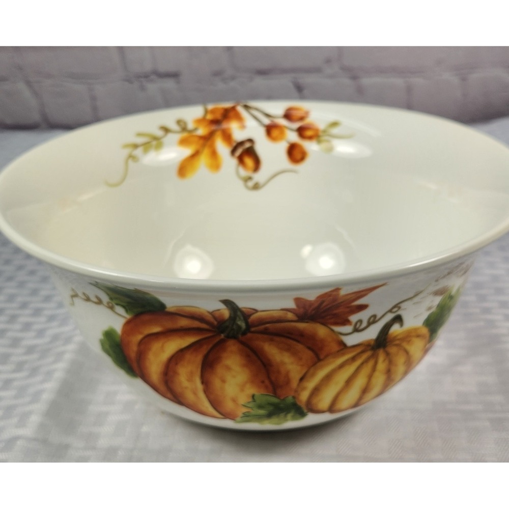 Gorgeous! Large Maxcera Salad / Pasta Serving Bowl PUMPKIN FEST Farm House Wagon